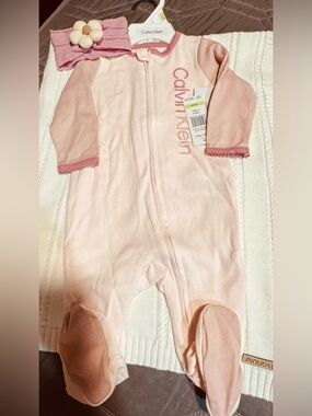 Calvin Klein Pale Pink Footed Baby One-Piece Sleepsuit